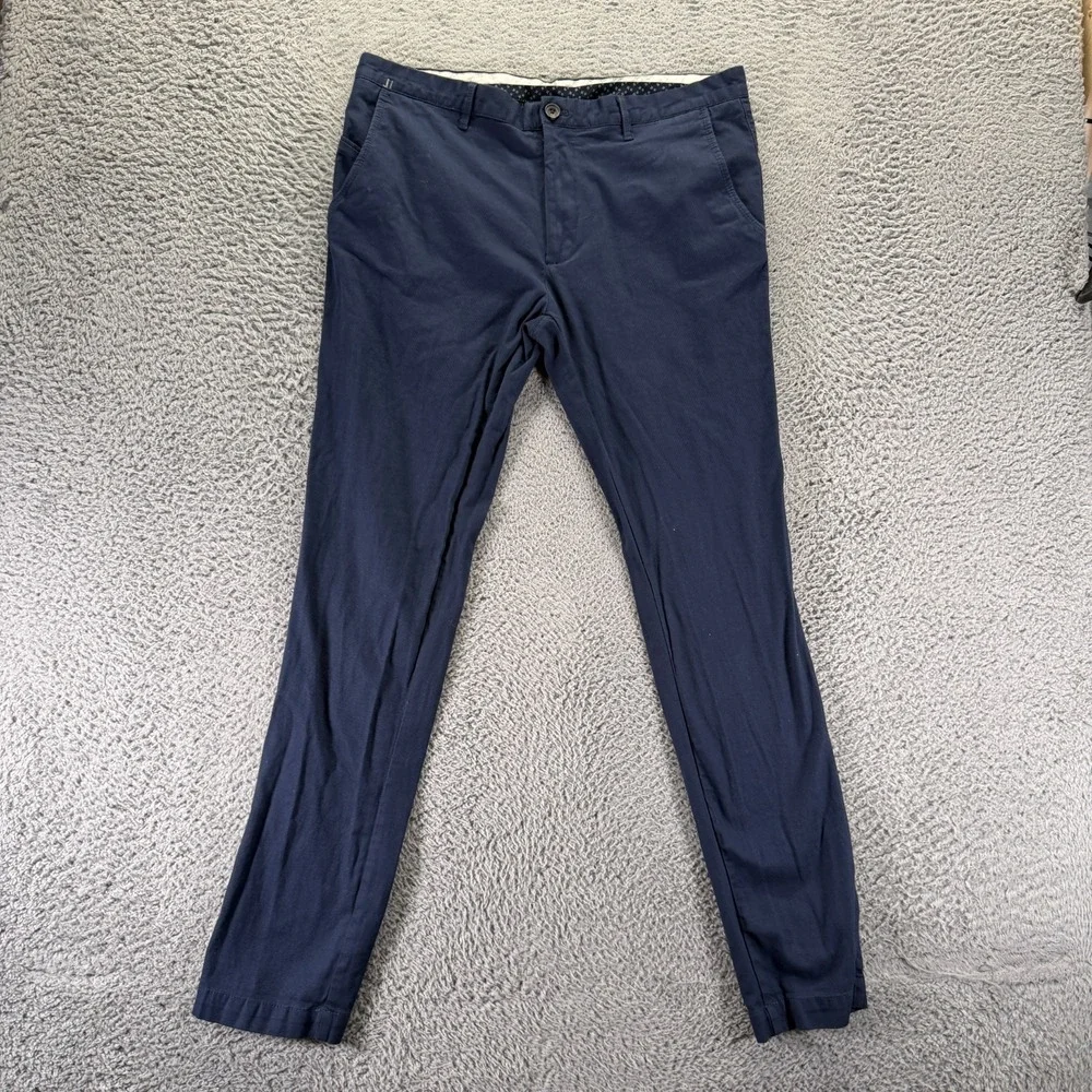 Zara Pant Mens 36x32 Blue Cotton Chino Straight Preppy Business Career Stretch